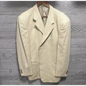 Bachrach Beige Blazer Mens 46L Wool Silk Sport Coat Made in Italy Dress Jacket